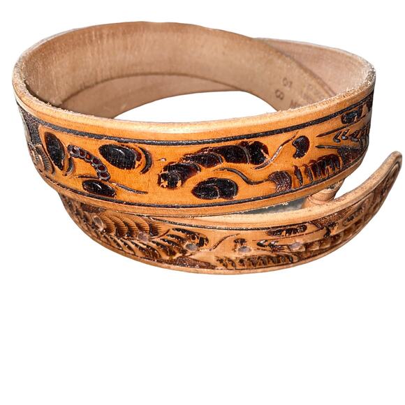 Genuine Leather Retro Indie Brown embossed design snap button attachment size 38 - Picture 2 of 9